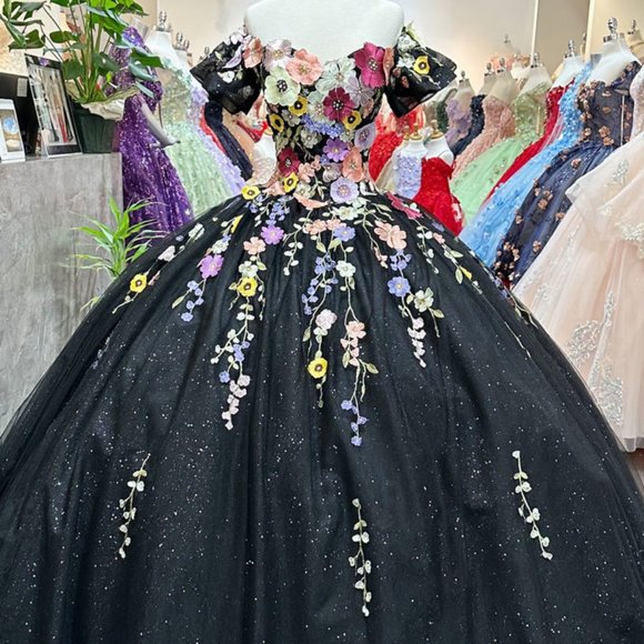 GLS Collective Dresses & Skirts - NEW LONG OFF THE SHOULDER BALL GOWN EMBROIDERED WITH FLORAL APPLIQUE GL3177